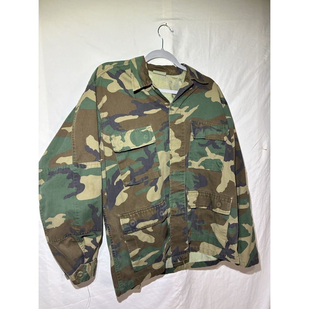 US Army VTG Mens Heavy Duty Long Sleeve Button Up 4 Pocket Medium Woodland Shirt
